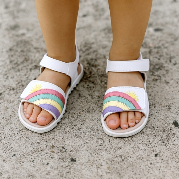 3T Size EU:24/US:8 Toddler Girls Summer White Sandals with Rainbow Embroidery - Picture 1 of 12